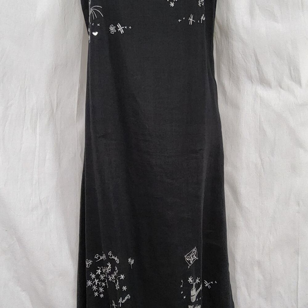 Uniform John Paul Richard 100% Linen Black Embroidered Midi Maxi Dress Artsy M